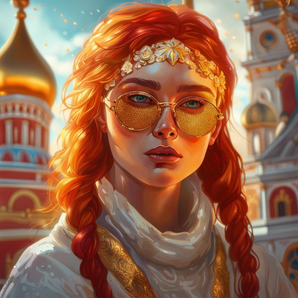 Young Russian Woman with Gold Glasses Portrait