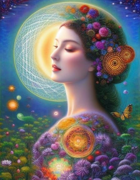 Newborn's First Breath in Surreal Sunset Landscape