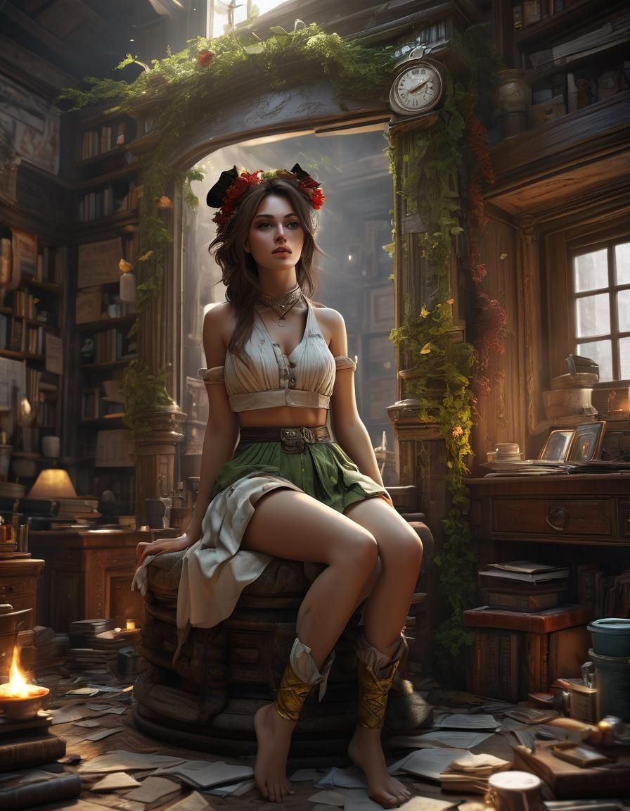 College Dorm Girl in Arthur Rackham Style