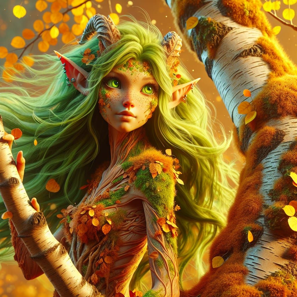 Fantasy Satyr Girl in Autumnal Landscape, Digital Art