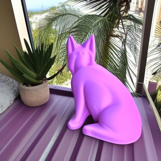 Pink and Purple Resin Wolf on Balcony
