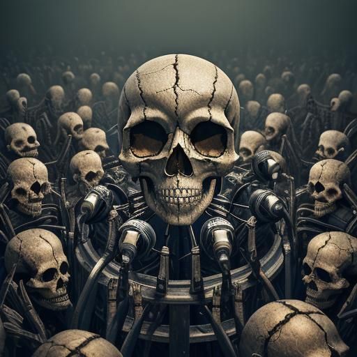 Skull Rapper Serenade in Surrealist Oil Painting