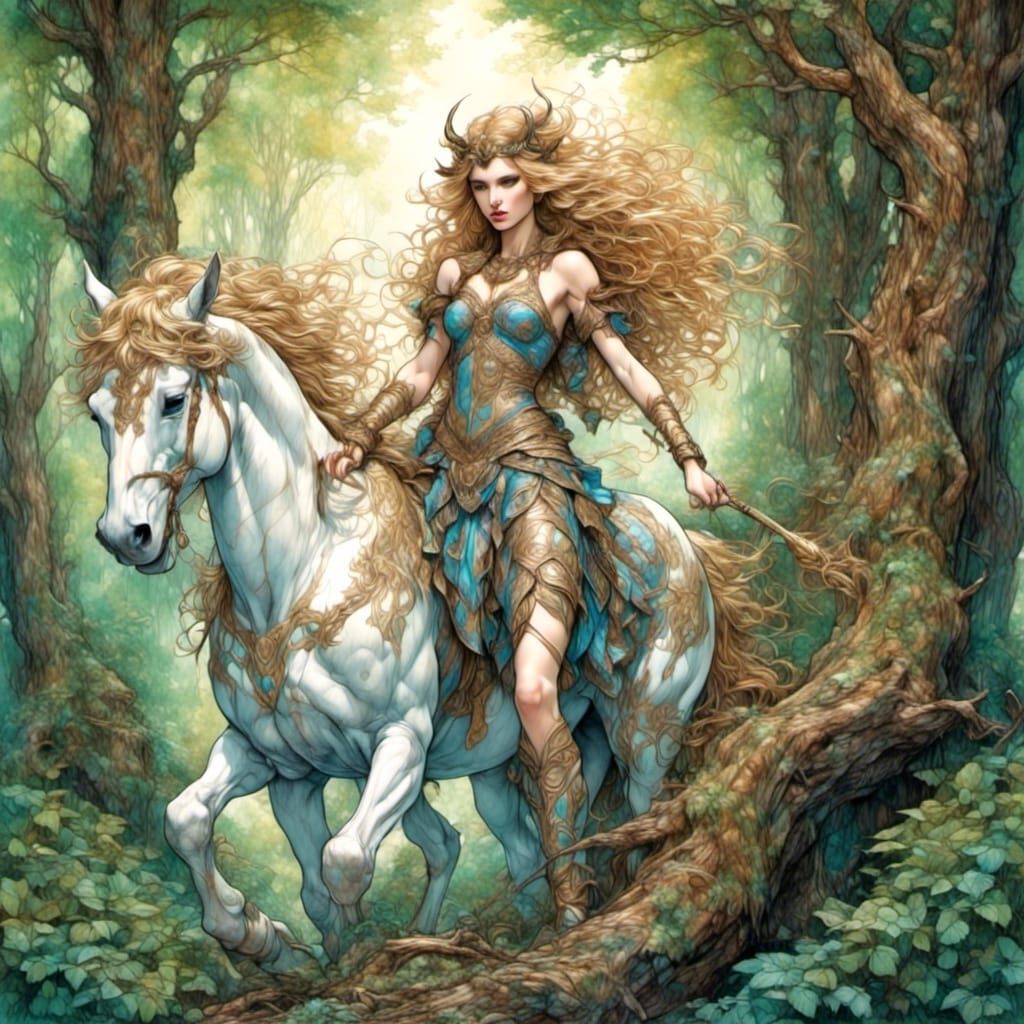 Fierce Female Centaur in Woodland Fantasy