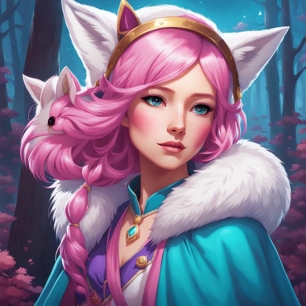 Girl with Cyan Hair, Fox Ears, and Purple Cape