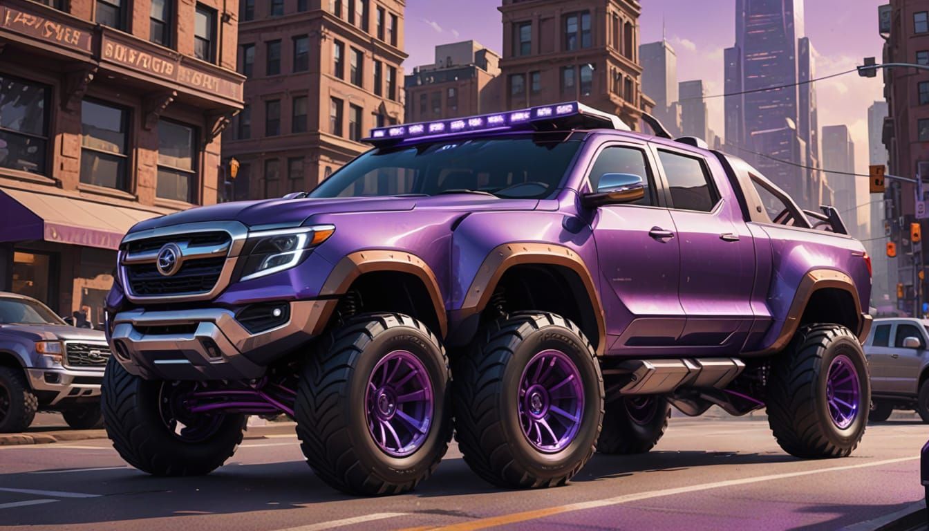 Futuristic All-Terrain Truck Concept Art in Purple and Brown