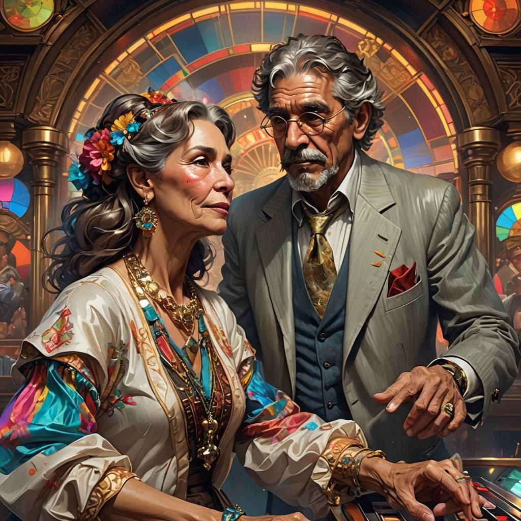 Elderly Couple Dancing, Detailed Digital Art Portrait