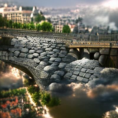 Cobblestone Bridge to Paris: Detailed Matte Painting