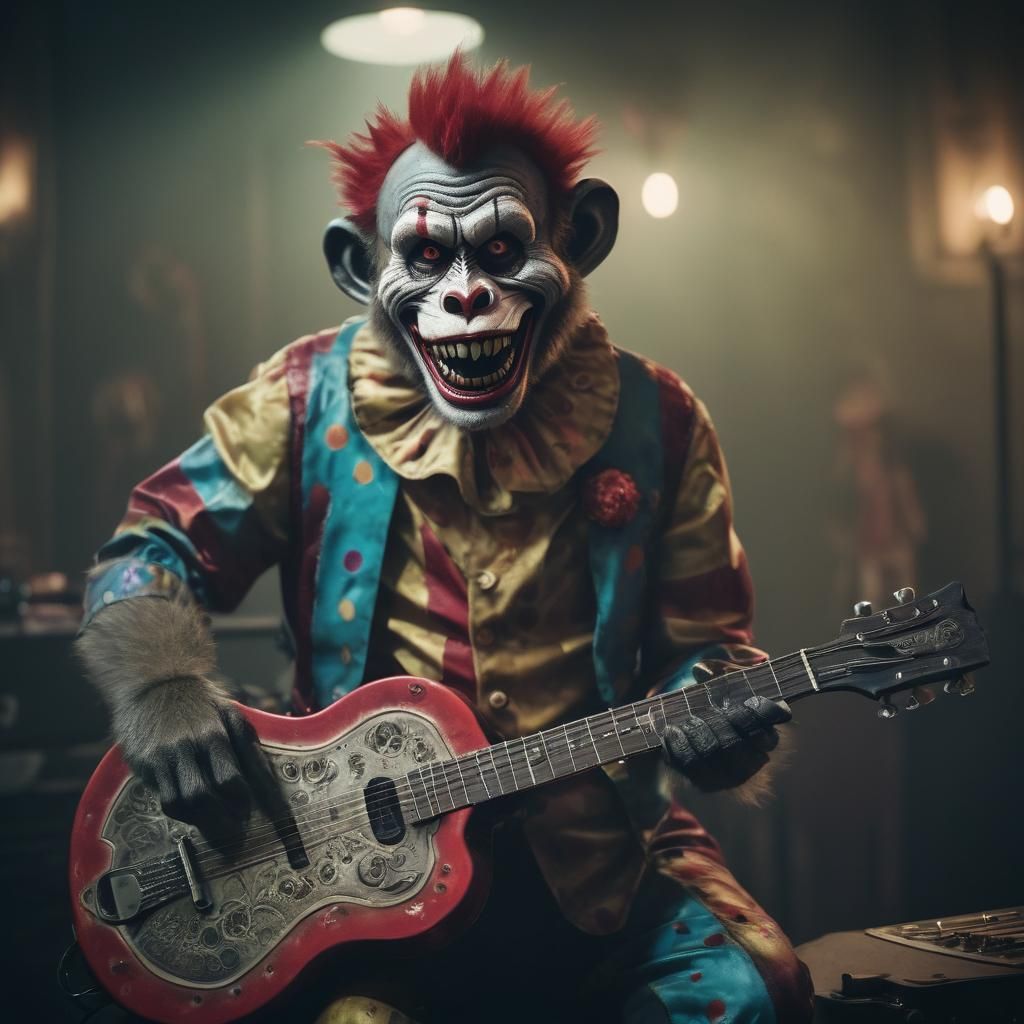 Cinematic Zombie Monkey Clown Guitar Player
