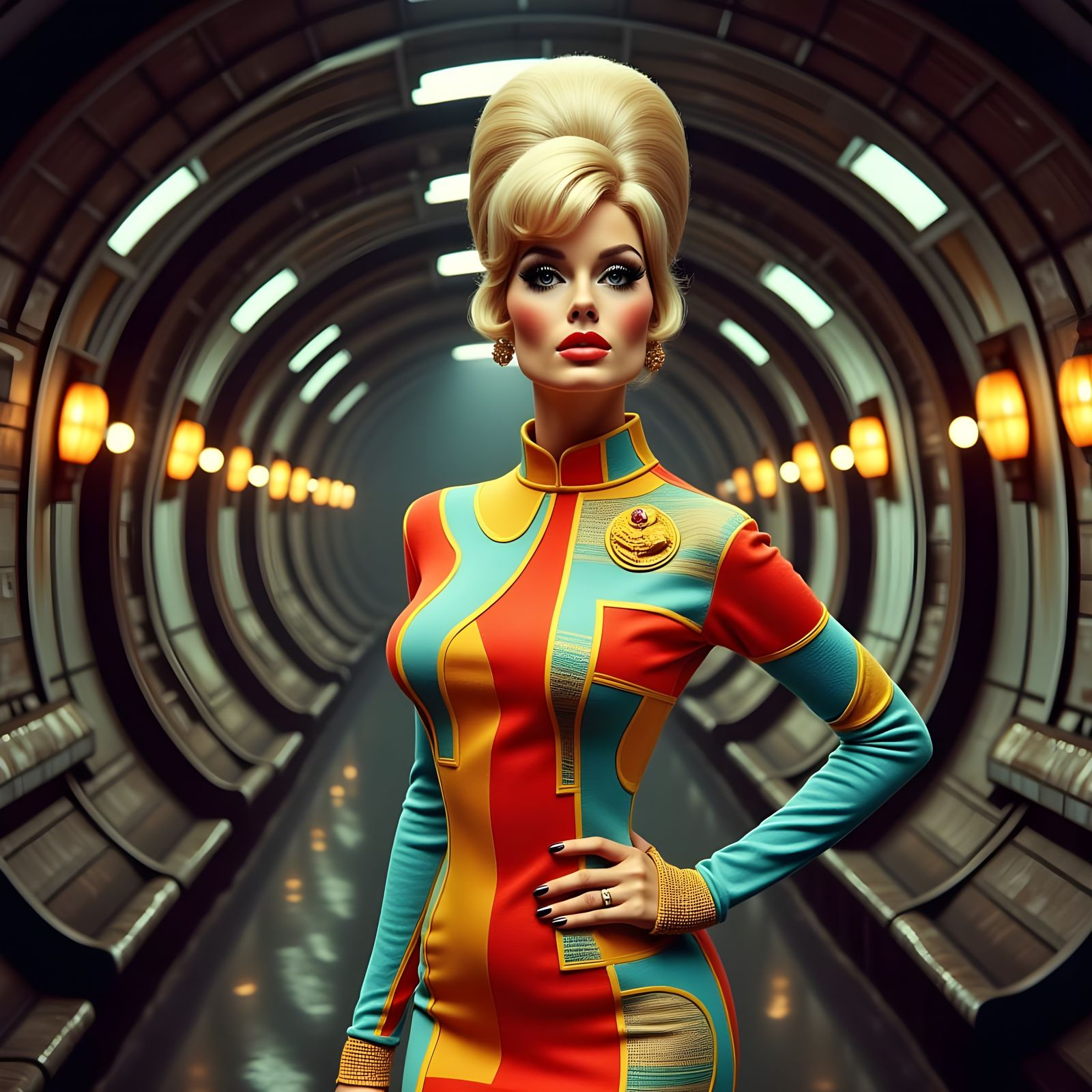 Retro-Futuristic Space Siren in a 1960s Qipao Spacesuit
