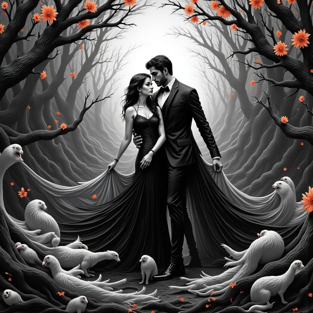 Heroic Black and White Figure in Dreamscape