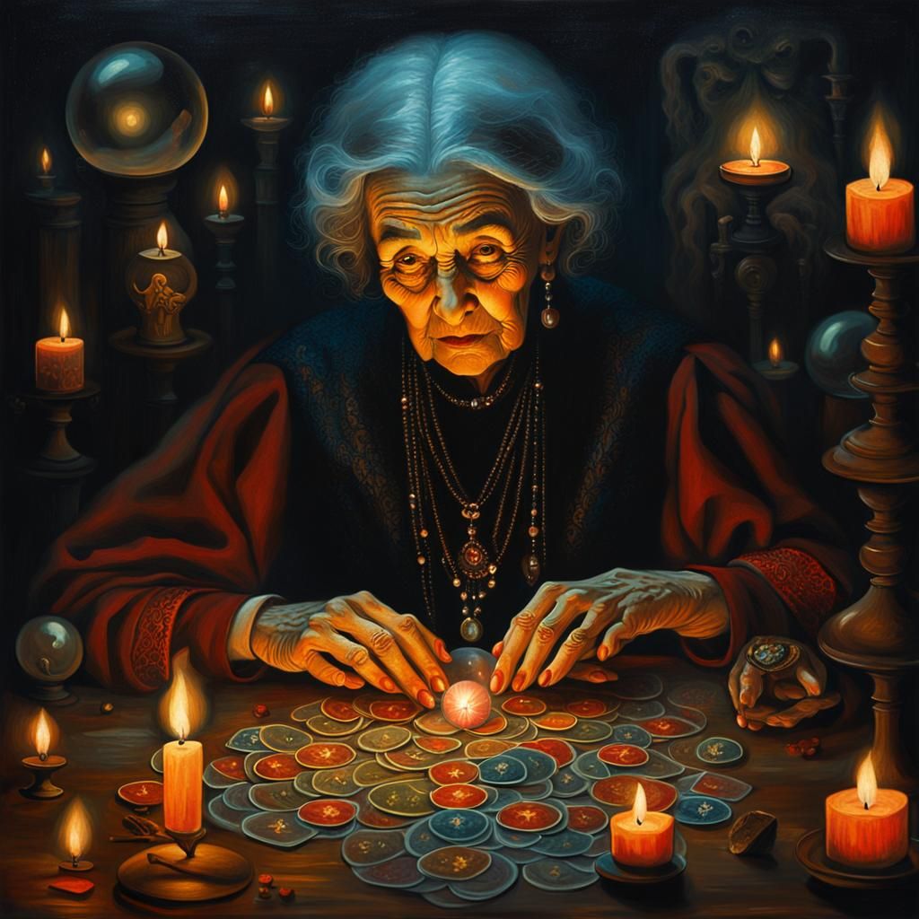 Mystical Fortune Teller in Candlelight, Surrealism