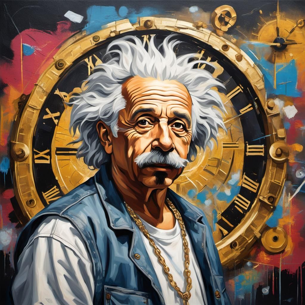 Hyperrealistic, bad , gangster Albert Einstein with a huge c...