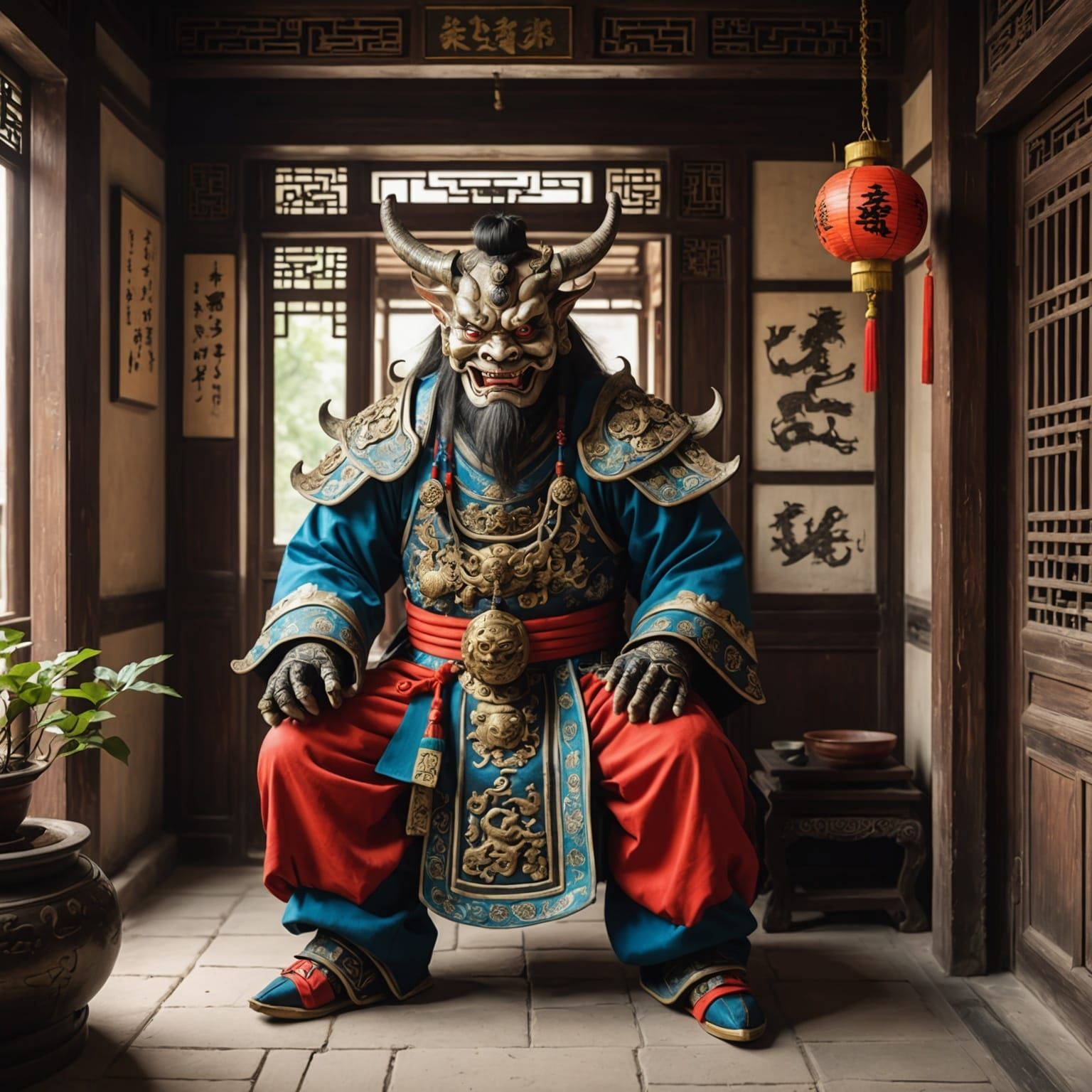 Chinese Demon in Ancient Home, Chinese Art