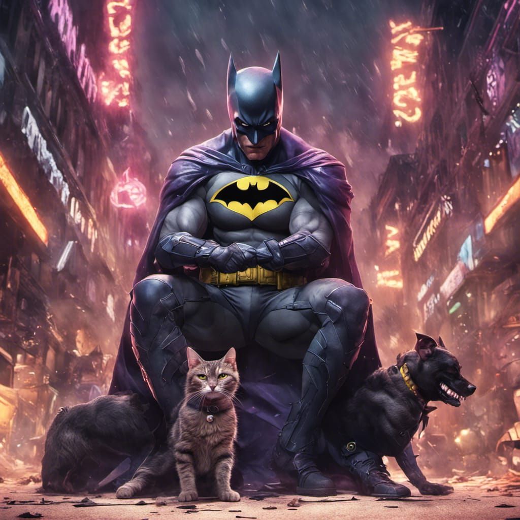 Cat-Batman vs Dog-Joker: Detailed Artstation Painting