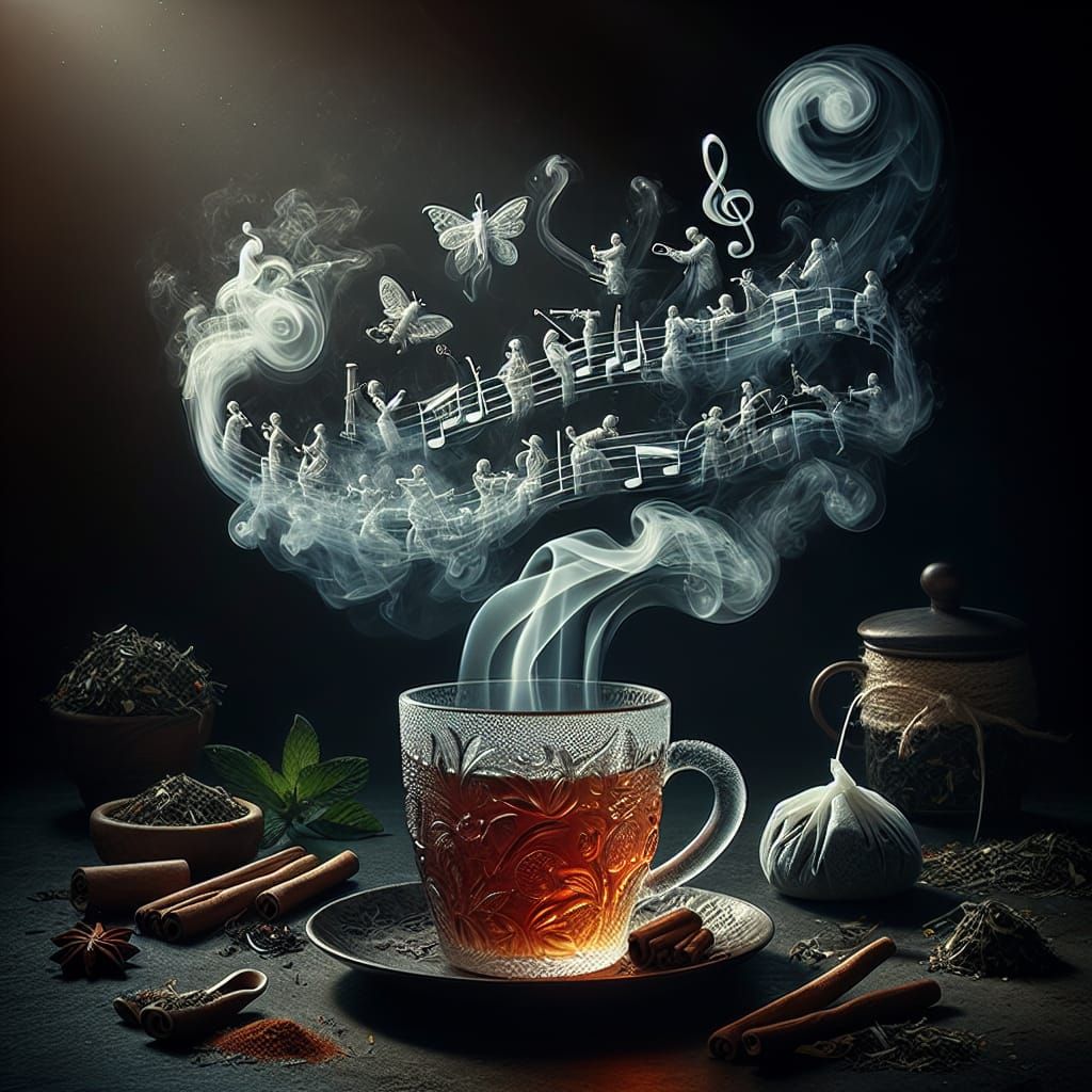 Elegant Steampunk Scene: Vapor Music Ensemble on Embossed Gl...