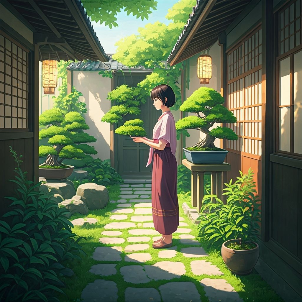 Anime Thai Woman in Japanese Garden