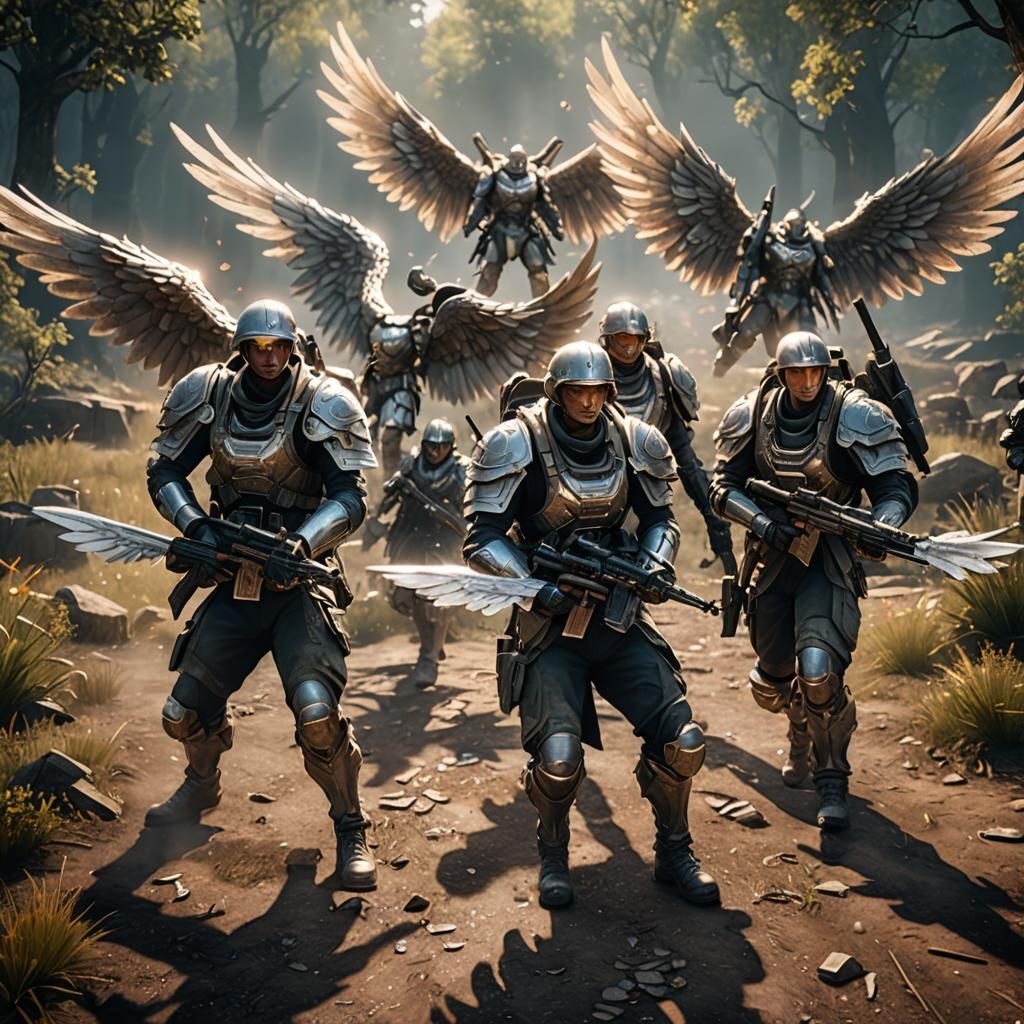 Winged Soldiers in Epic Battlefield Scene
