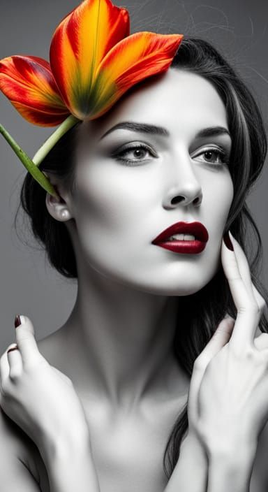 Woman's Floral Beauty: Tulips in Vivid Color