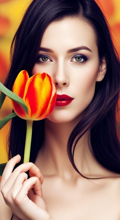 Vibrant Tulip Bloom in Closeup Portrait