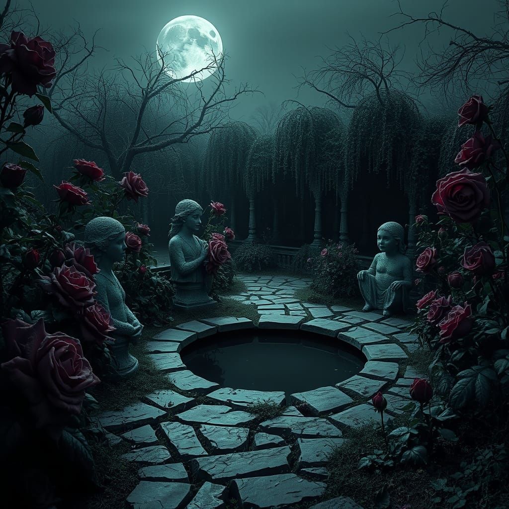 Haunting Overgrown Garden in Dystopian Gothic Style