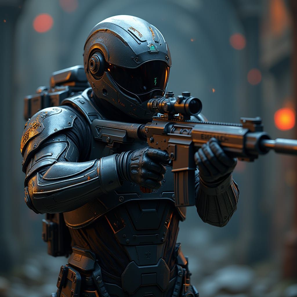 Cyberpunk Sniper Suit in High-Tech Fantasy Environment
