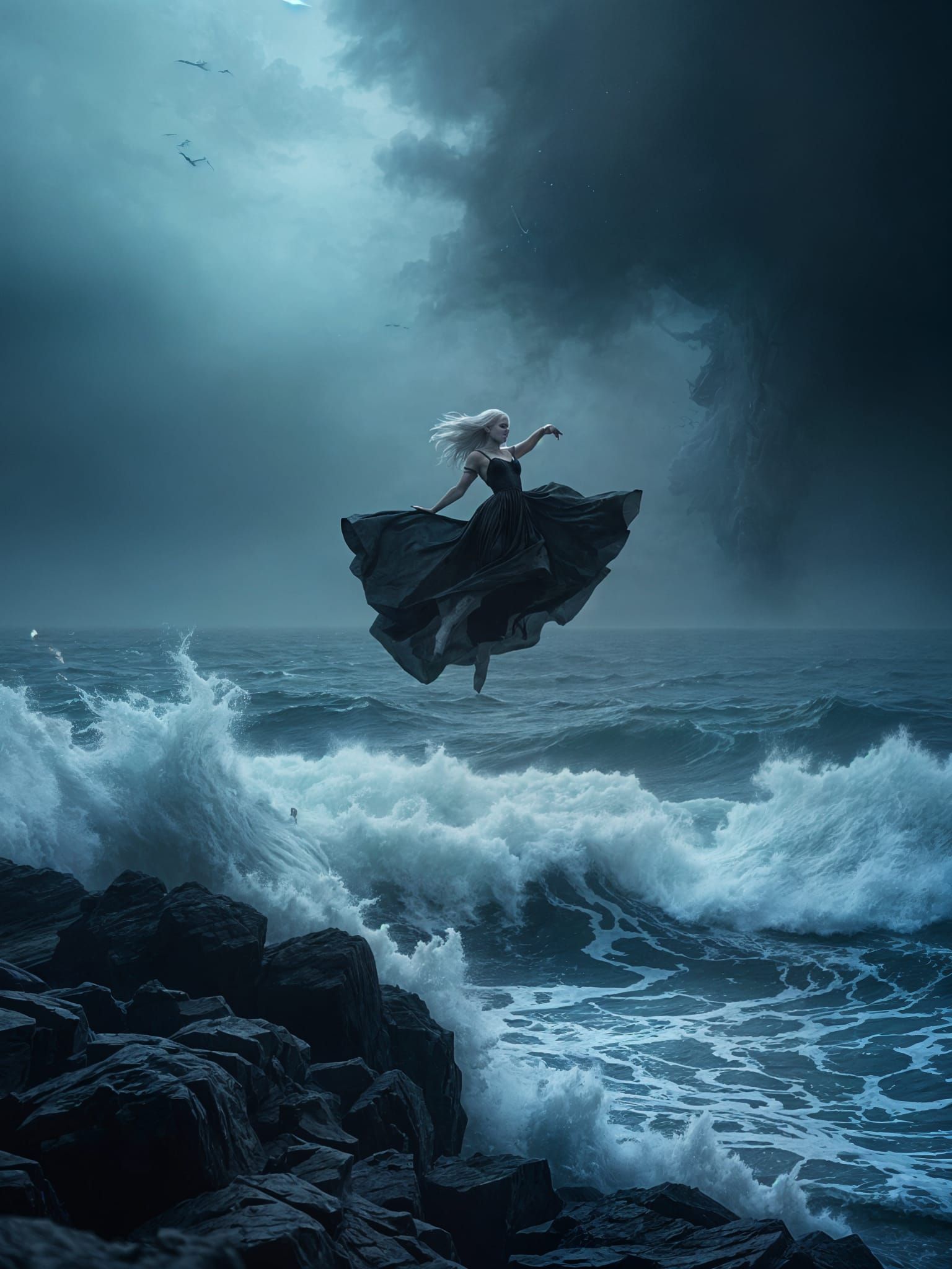 Woman Falling into Ocean: Sinister Art