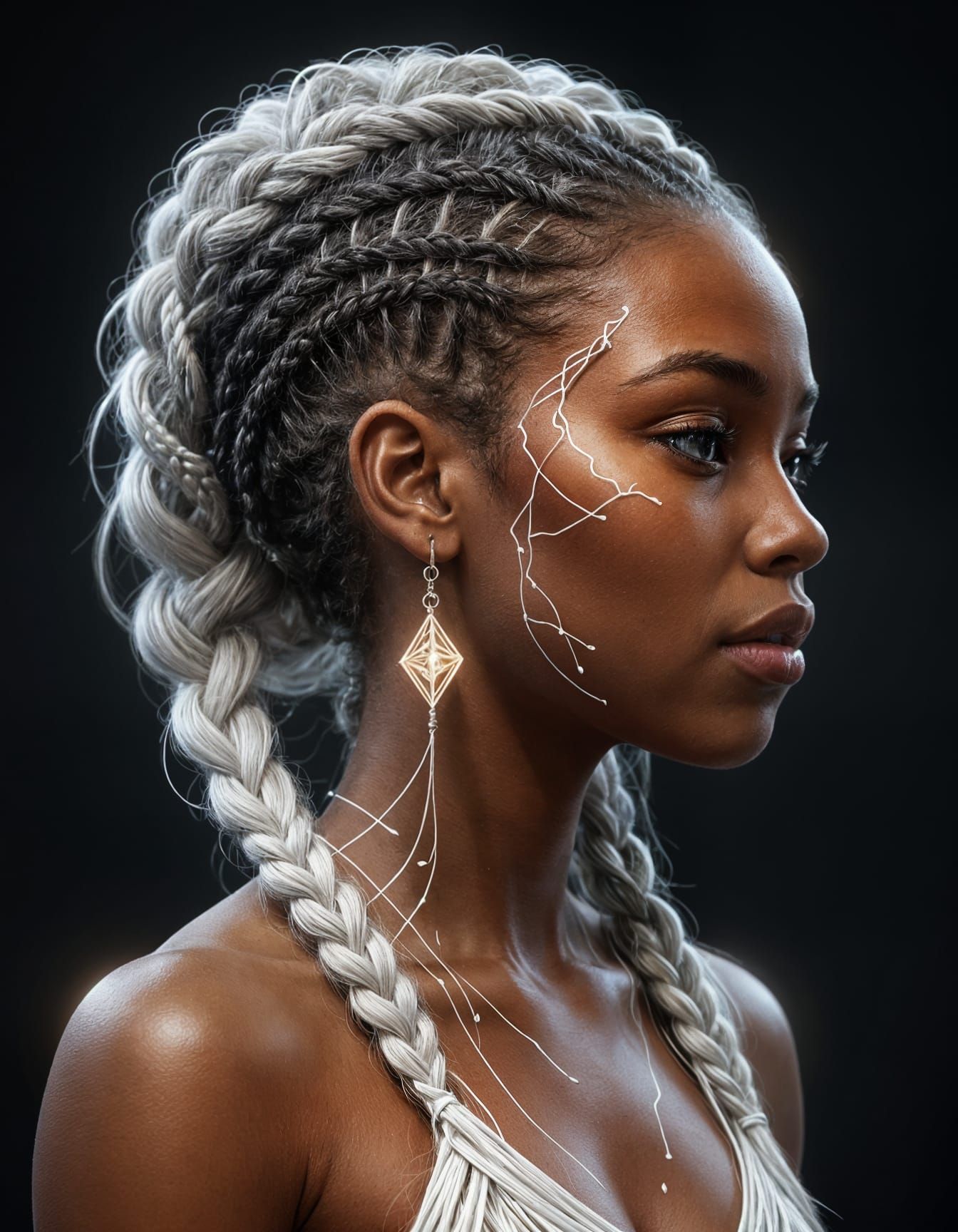 Hyperrealistic Portrait with Intricate Braids in Digital Art