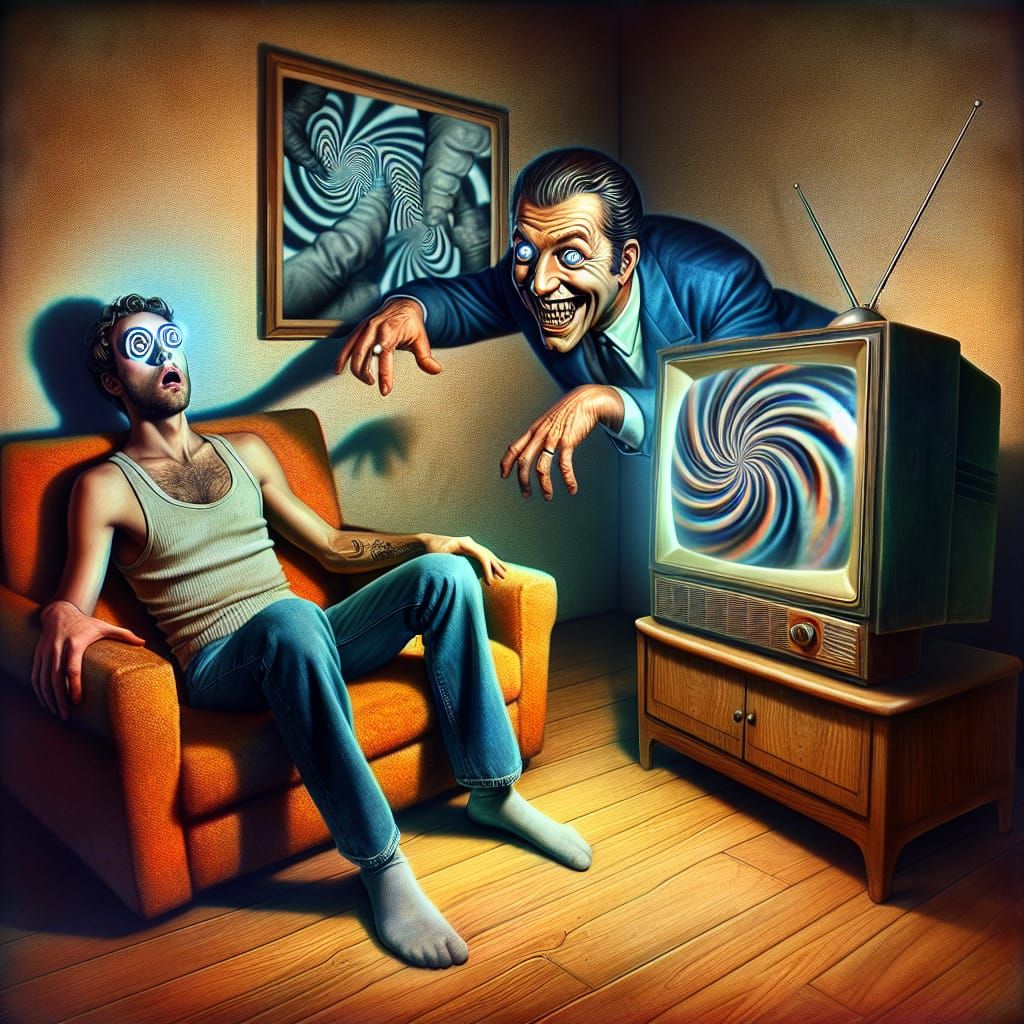 Man in Trance Bewitched by Eerie Newscaster from TV