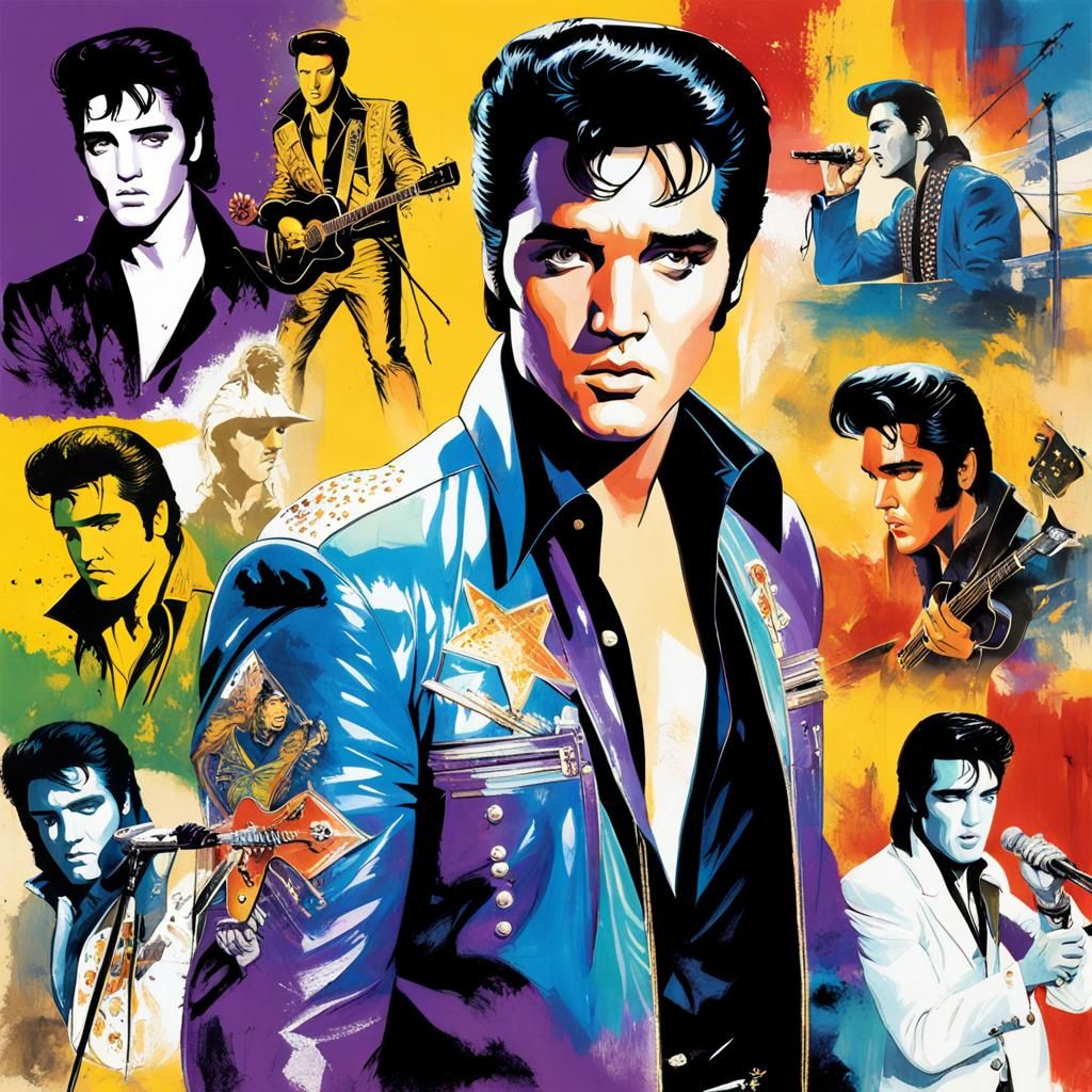 Elvis Presley Pop Art Collage in Vibrant Colors