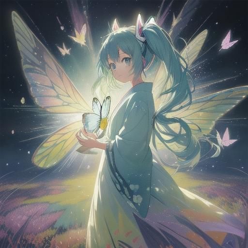 Hatsune Miku with Butterfly Wings, Anime Art