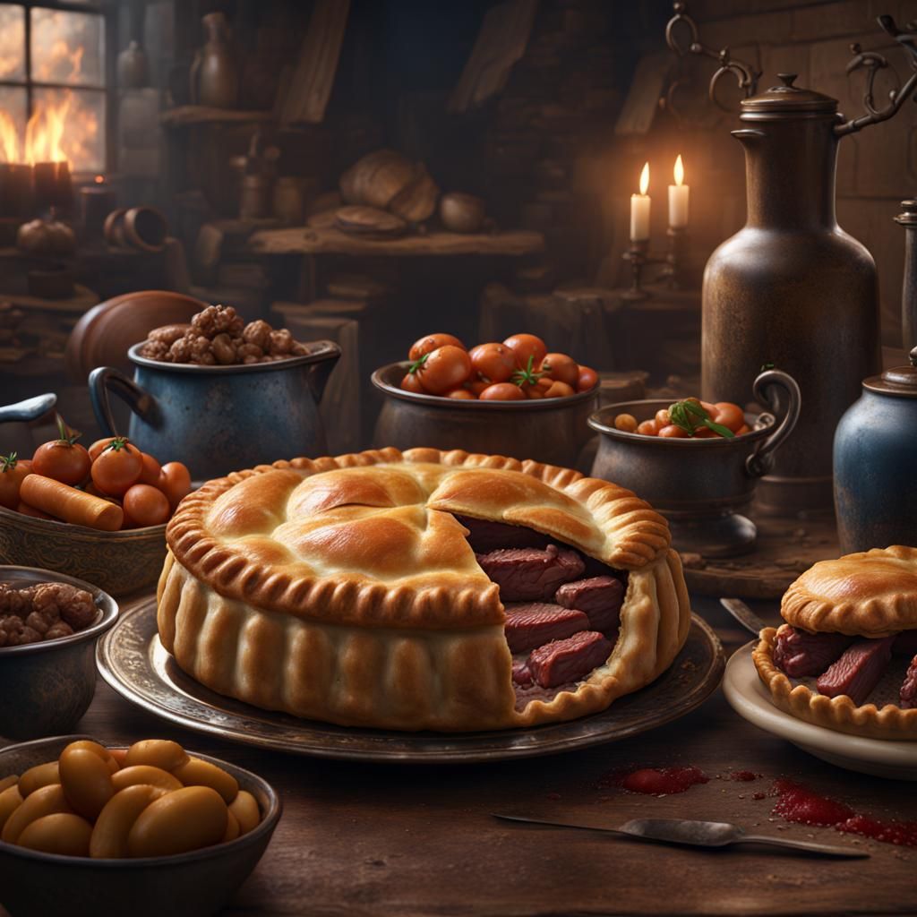 Detailed Matte Painting of Steak and Kidney Pie