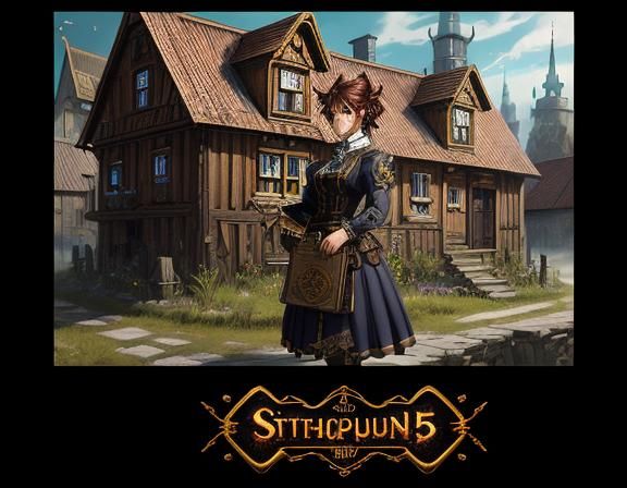 Steampunk Anime Woman in Latvian Village