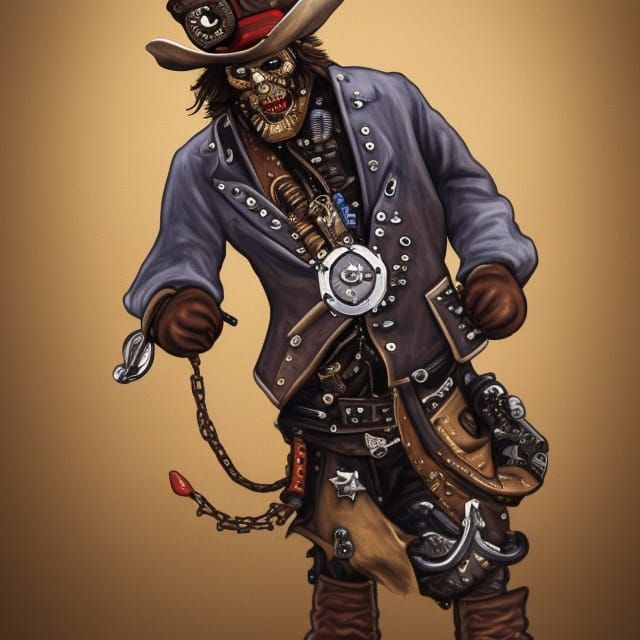 Robot Cowboy Pirate Biker: Detailed Digital Art