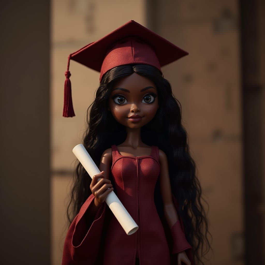 Stunning Cinematic Graduation Portrait of a Black Bratz Doll
