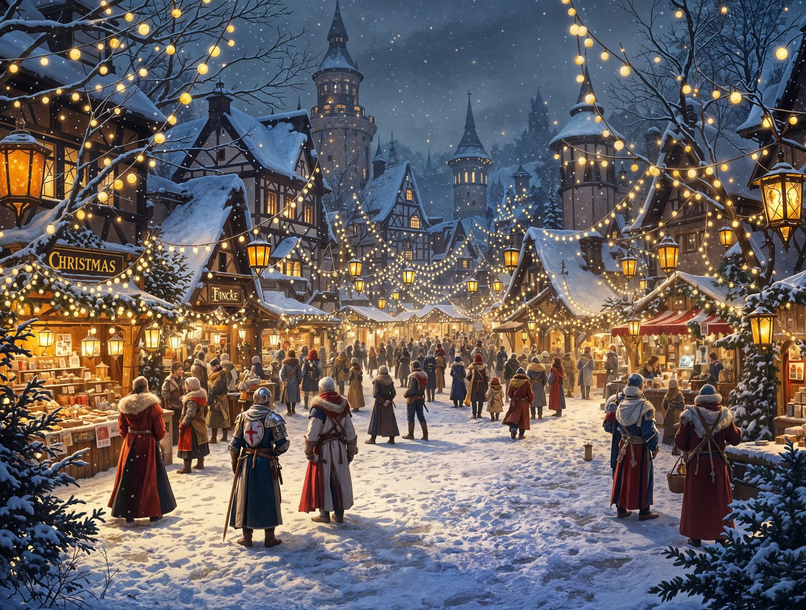 Winter Wonderland in a Snowy Town Square