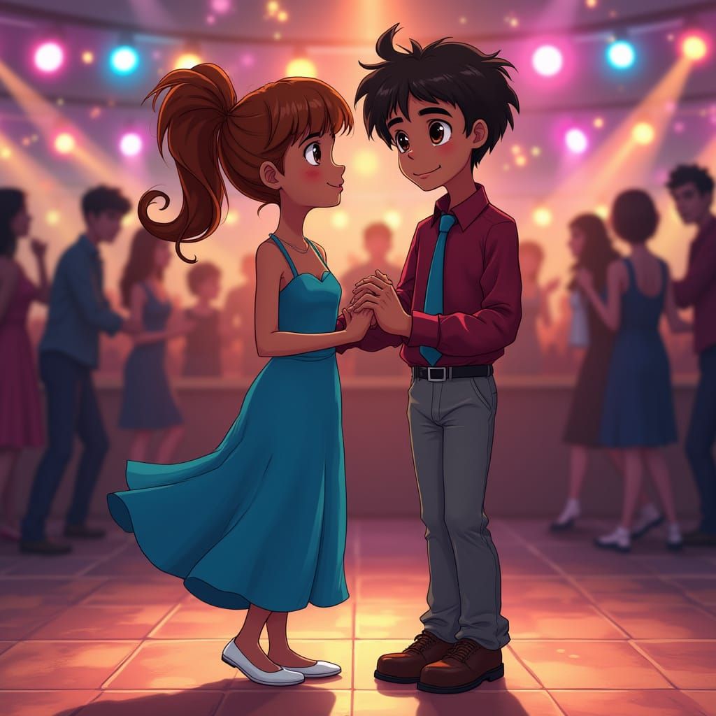 Anime Style Blaxicana Girl at High School Dance