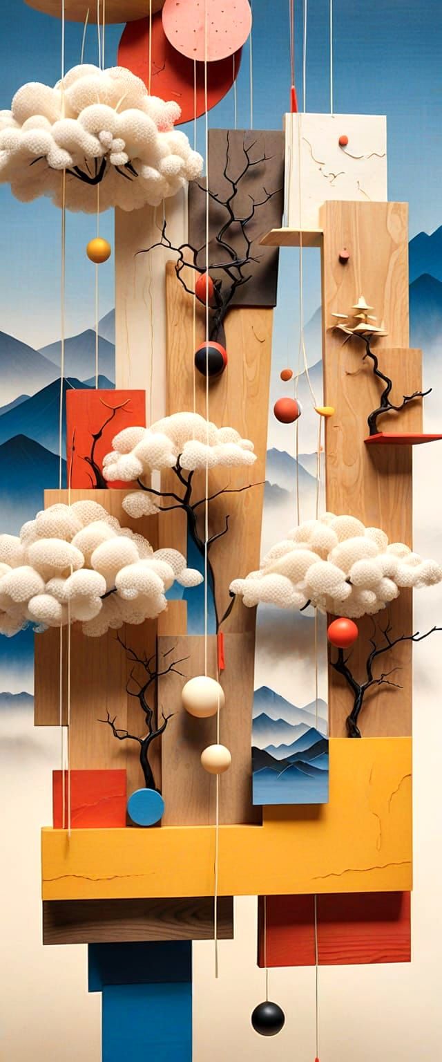 Dimensional Japanese Landscape Inspired by Calder's Art