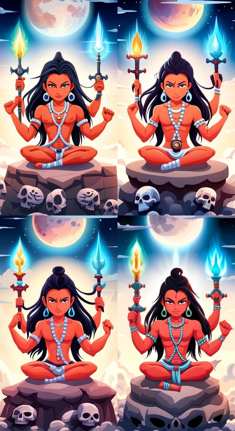 Chibi Anime Lord Shiva on Skull Throne
