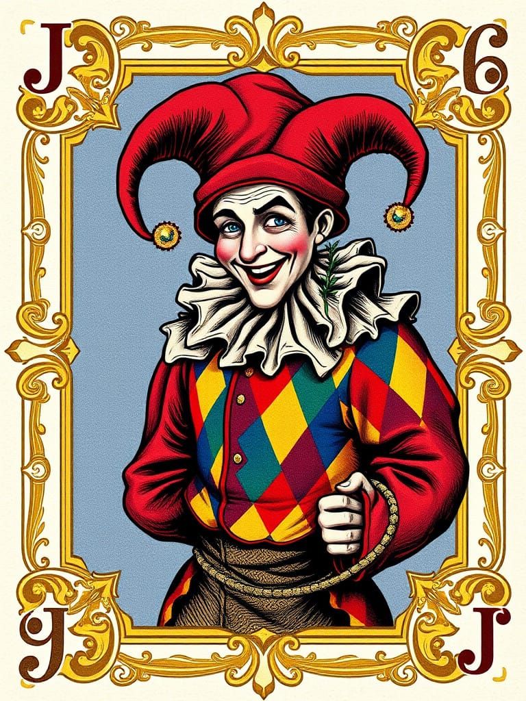 Intricate De La Rue-Style Playing Card with Mirthful Jester