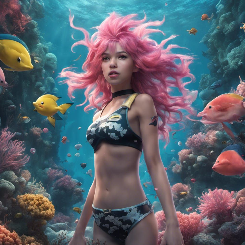 Photorealistic Misty from Pokemon in Coral Reef