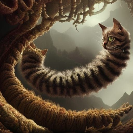 Epic Cat-Caterpillar Hybrid in Digital Matte Painting