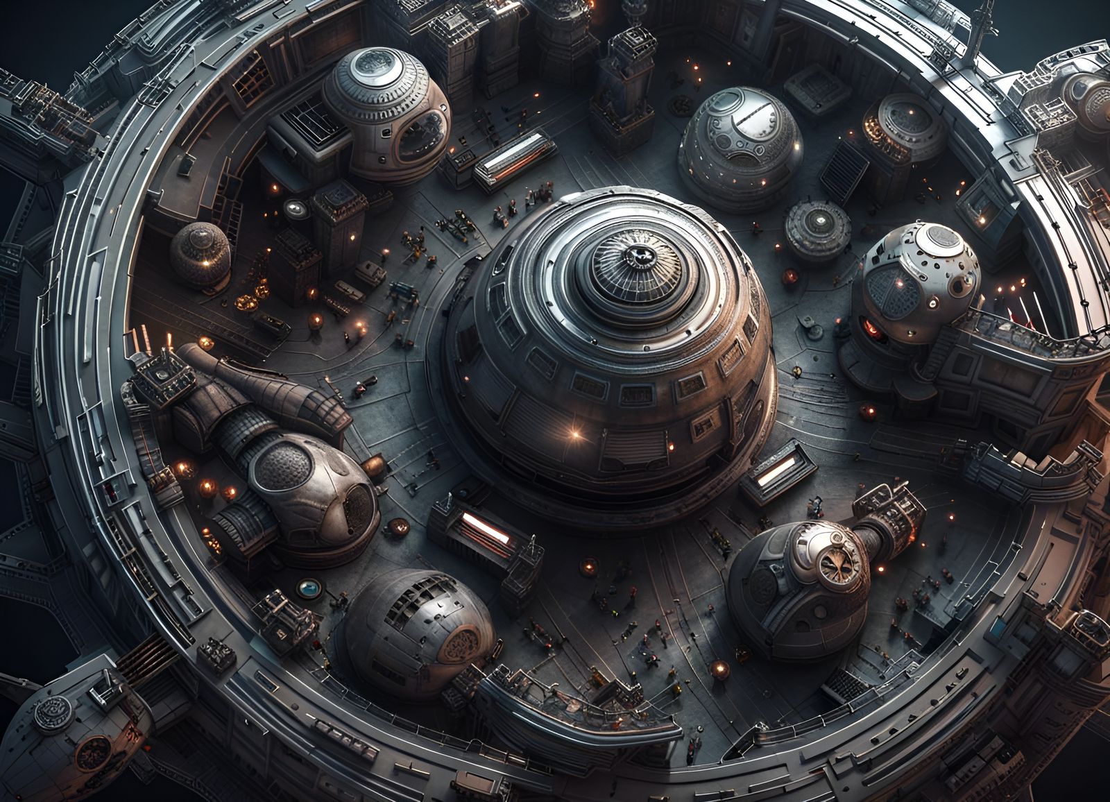 Futuristic Space Pirates Celebrate Near Spaceship