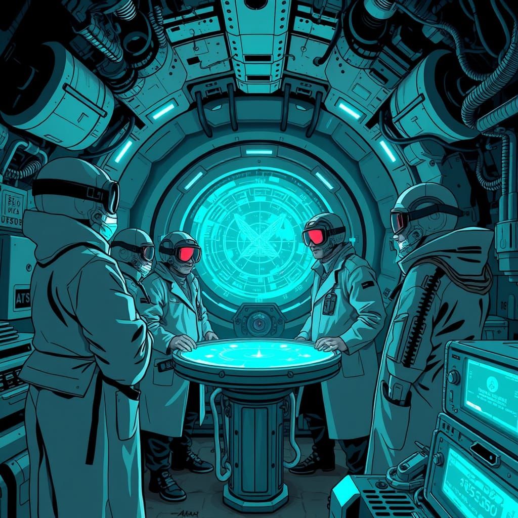 Underground Mars Lab in Gritty Cartoon Style