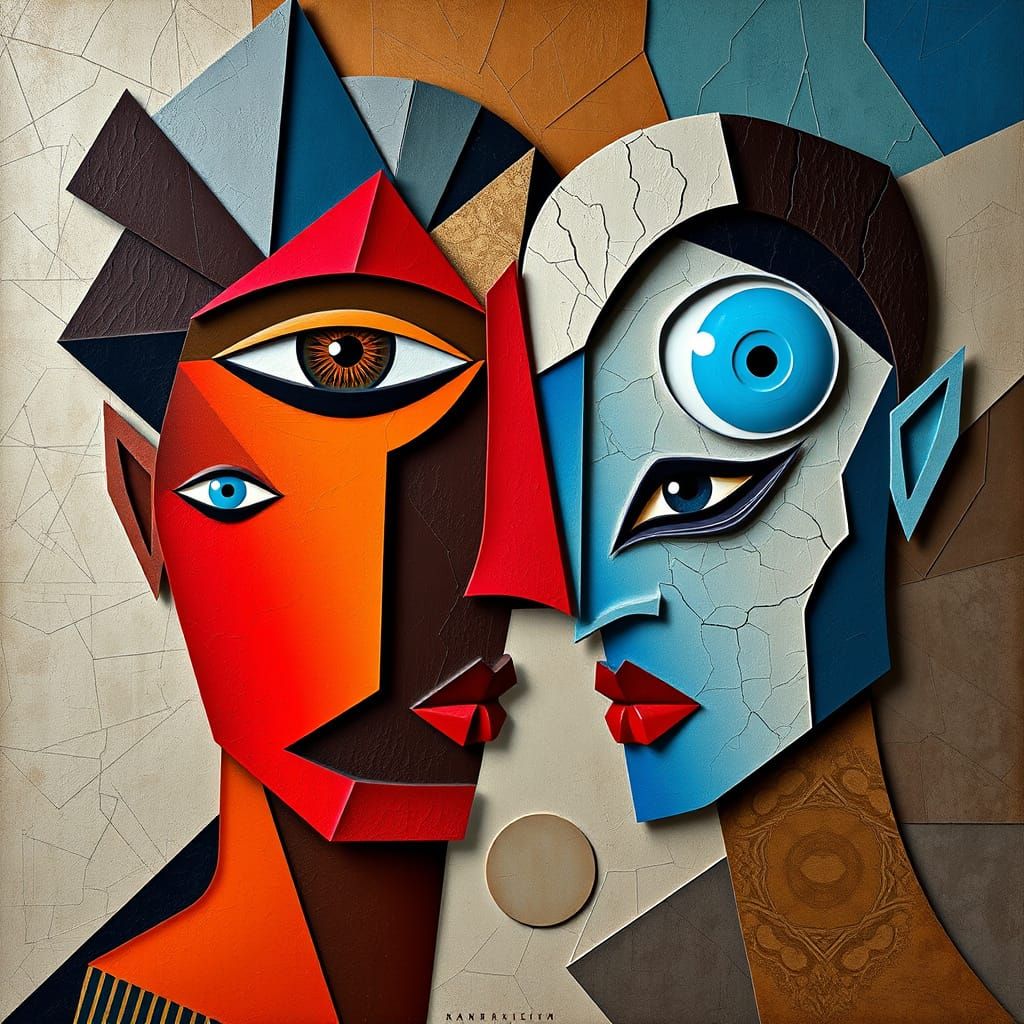 Cubist Expressionist Portraits in Vibrant Geometric Style