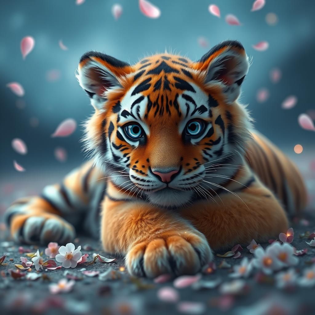 Adorable Tiger Cub in Magical Garden