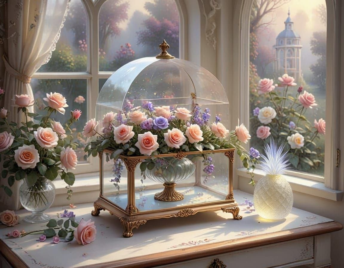 Ethereal Crystal Pineapple in Mist, Fantasy Art