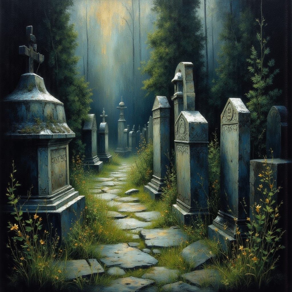 Enchanting Graveyard Scene with Gouache and Watercolor