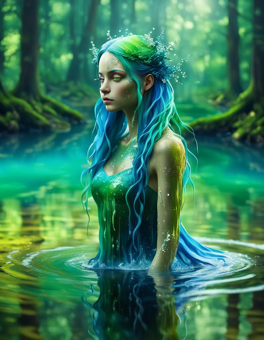 Magical Forest Lake: Water Woman in Fantasy Style