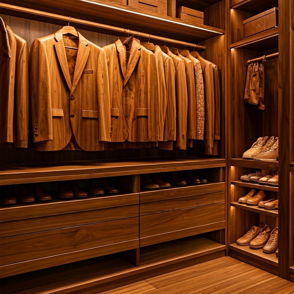 Wooden Clothing Collection in Walk-In Closet
