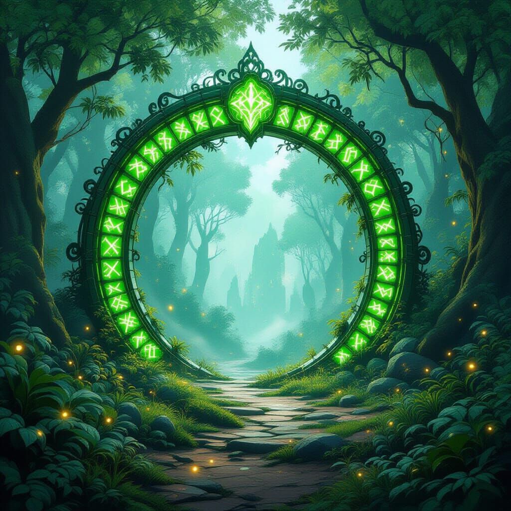 Enchanted Forest Portal with Glowing Runes